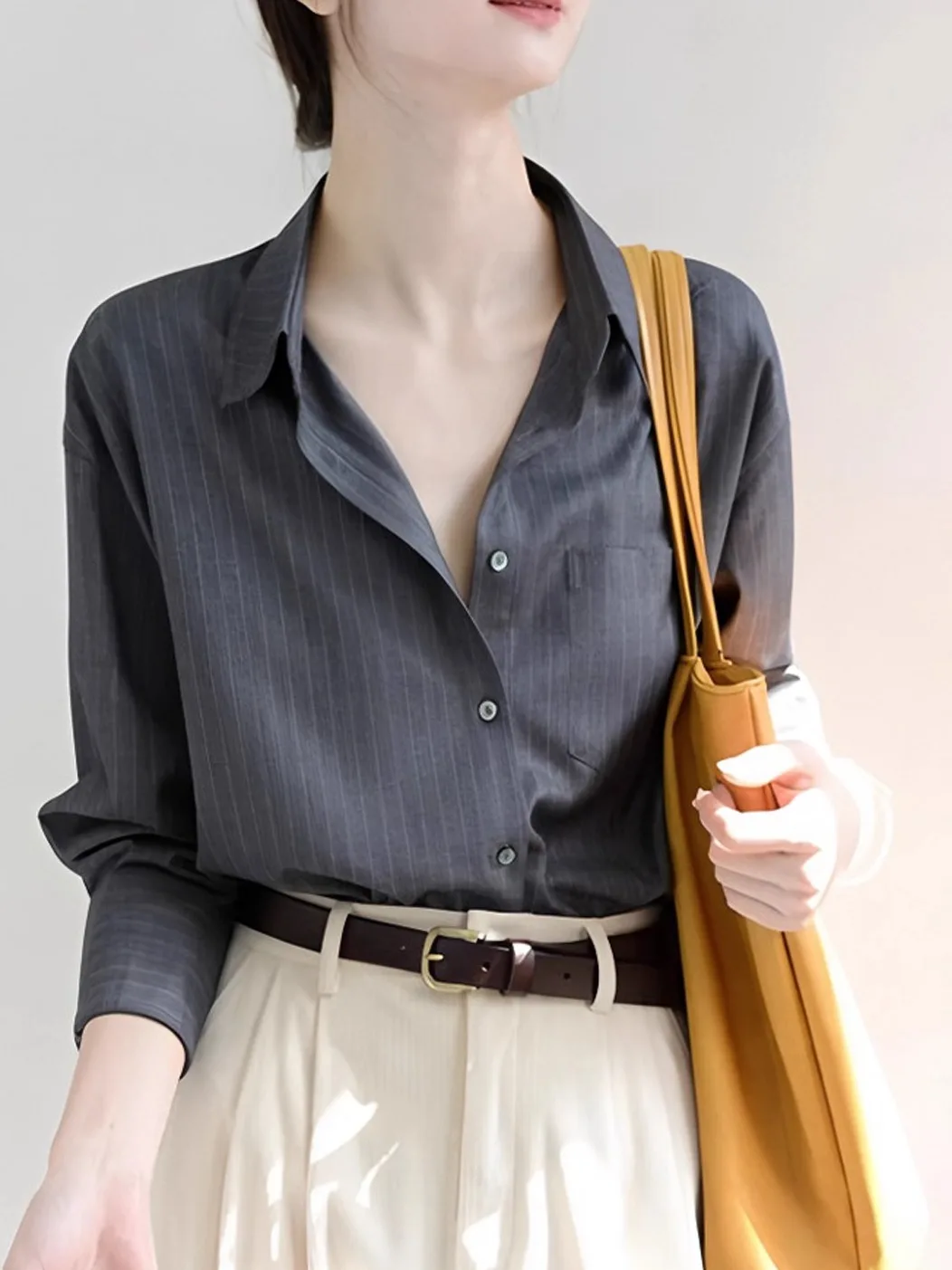 

ay Striped Loose Long Sve Women's irt Spring 2026 Commute Sle Layering Top French Sle Breathable Comfortable