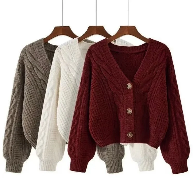 New In Outerwear Elegant Winter Coat Loose Matching Cardigan For Women Long Sleeve Top Vintage Casual Basic Top Sweater Knitwear