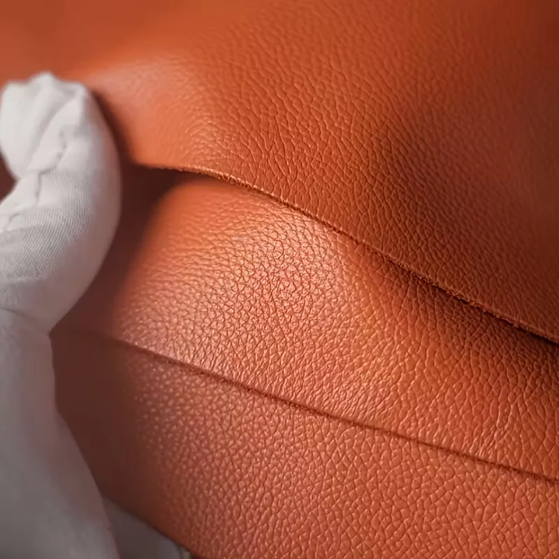 Red brown top layer cowhide, lychee patterned genuine leather, 1.3mm thick sofa headboard seat, handmade DIY soft cowhide