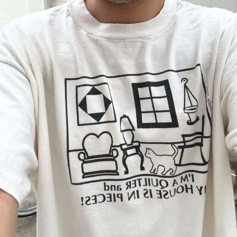 ヴィンテージアメリカンレトロヘビーウェイトホワイトtシャツ半袖レイジースタイルレディース服カジュアル快適通気性