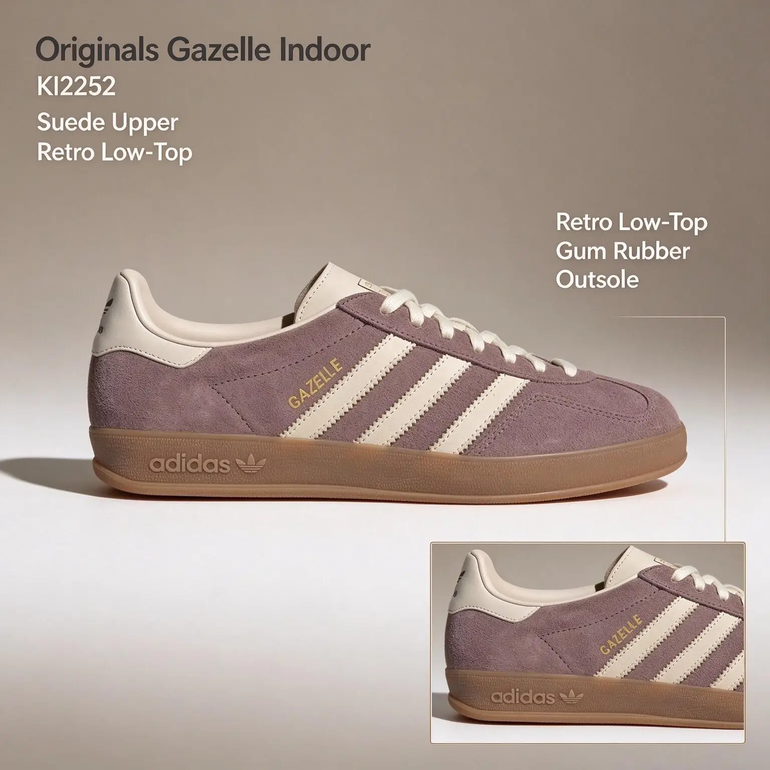 adidas Originals Gazelle Indoor KI2252 Men's Retro Sneakers Suede Upper Classic Three-Stripes Gum Outsole Casual Lifestyle Shoes