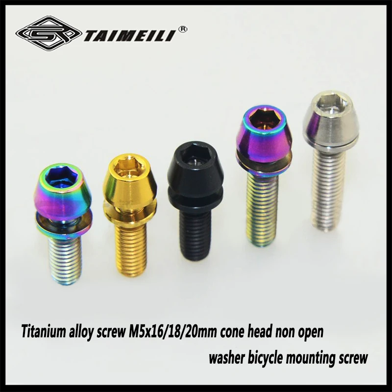 TAIMEILI 1pcs titanium alloy screw m5x16/18/20 cone head non open washer bicycle mounting screw
