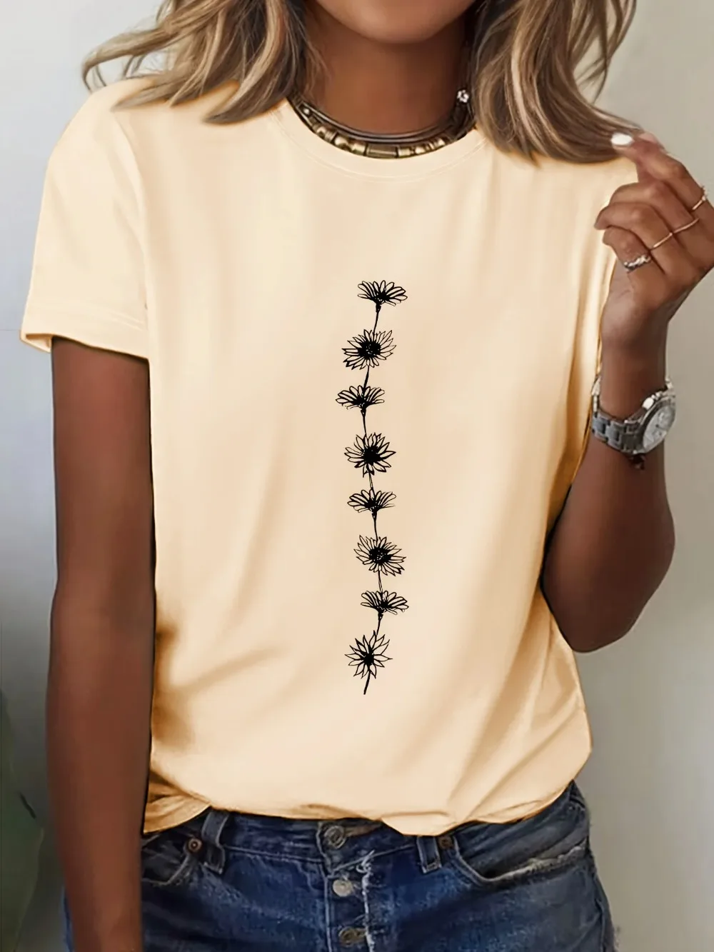 Damen Casual T-Shirt mit Sonnenblumen-Print, Kurzarm, Rundhalsausschnitt, Perfekt für Sommer, Casual Mode, Harajuku, Kawaii, Y2K Kleidung – Detail 6