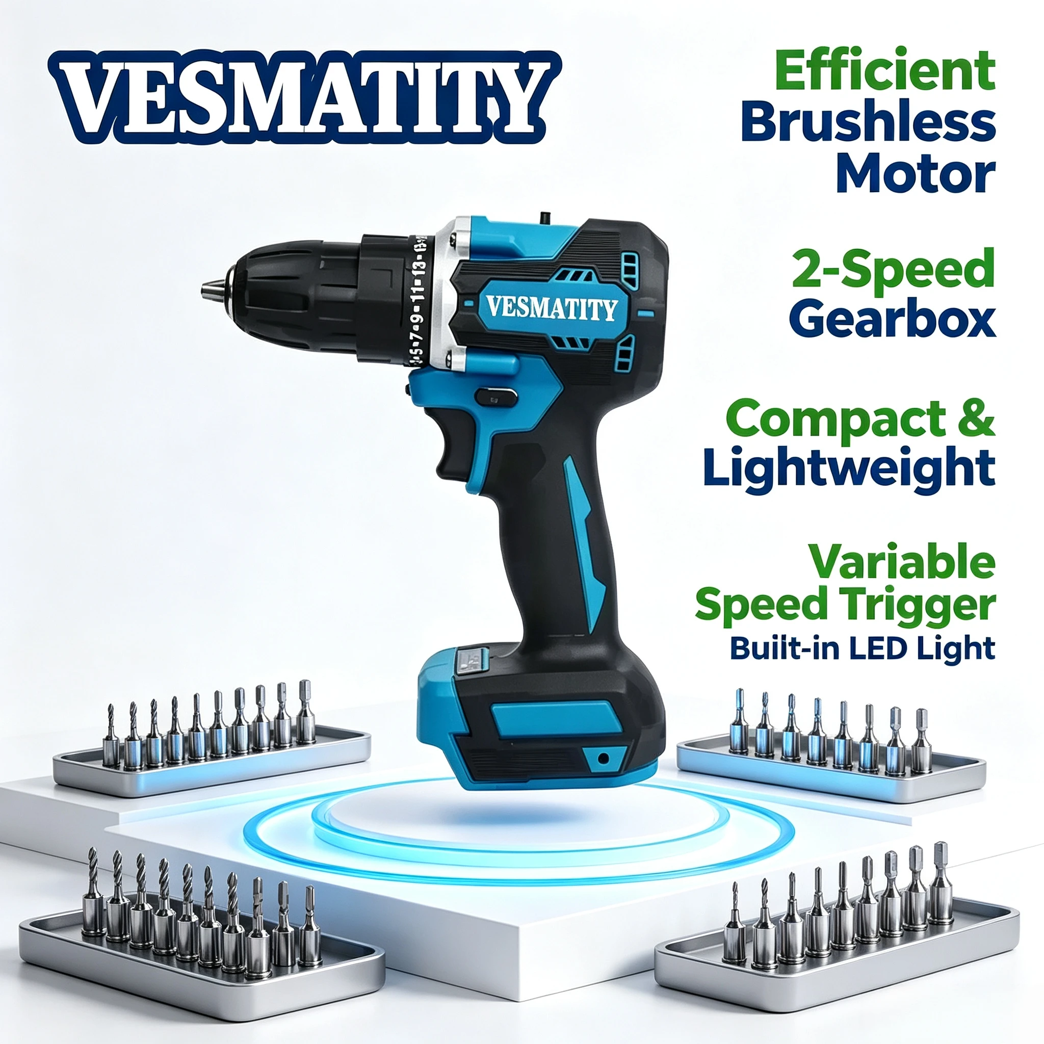 Vesmatity DDF485 18V 20V Brushless Drill Driver 10mm 2 Speed 50Nm 1900RPM Cordless Compact HD Max Unit