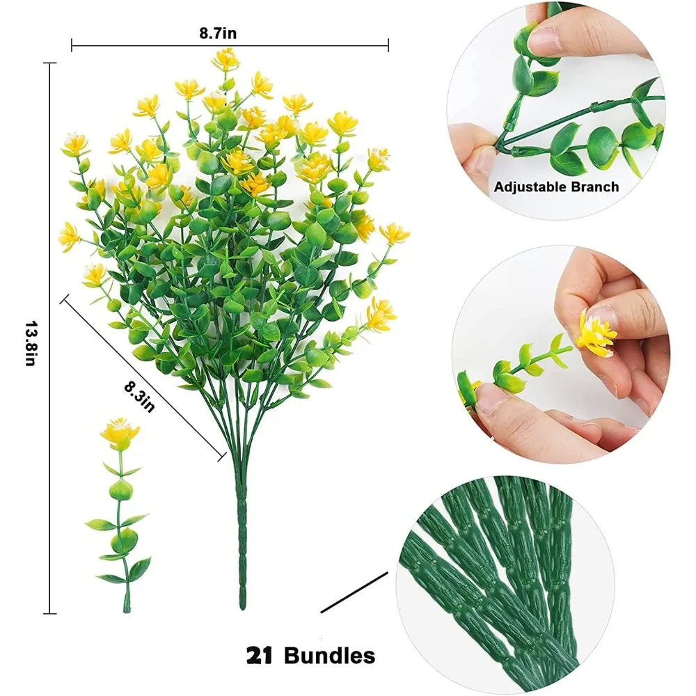 21 Bundles Outdoor Faux Plants UV Resistant Faux Bushes Plastic Artificial Flowers Fake Outdoor Plants for Home Garden Decor (7