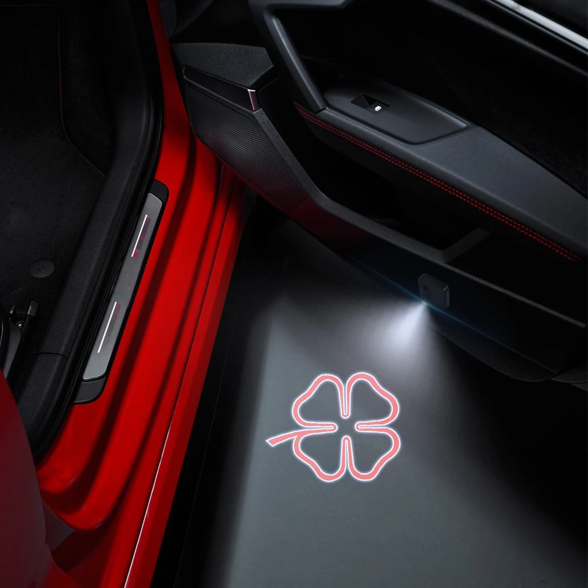1/2PCS Italian Flag Four-leaf Clover Car Door Welcome Lights Laser Projector Logo Wireless Sensing For Alfa Romeo Stelvio Giulia