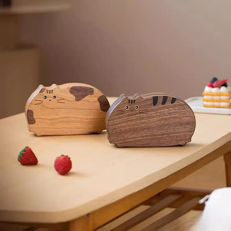 صندوق مجوهرات خشبي على شكل قطة محمول صغير سوار قلادة صندوق مجوهرات أقراط أقراط تنظيم صندوق تخزين #3