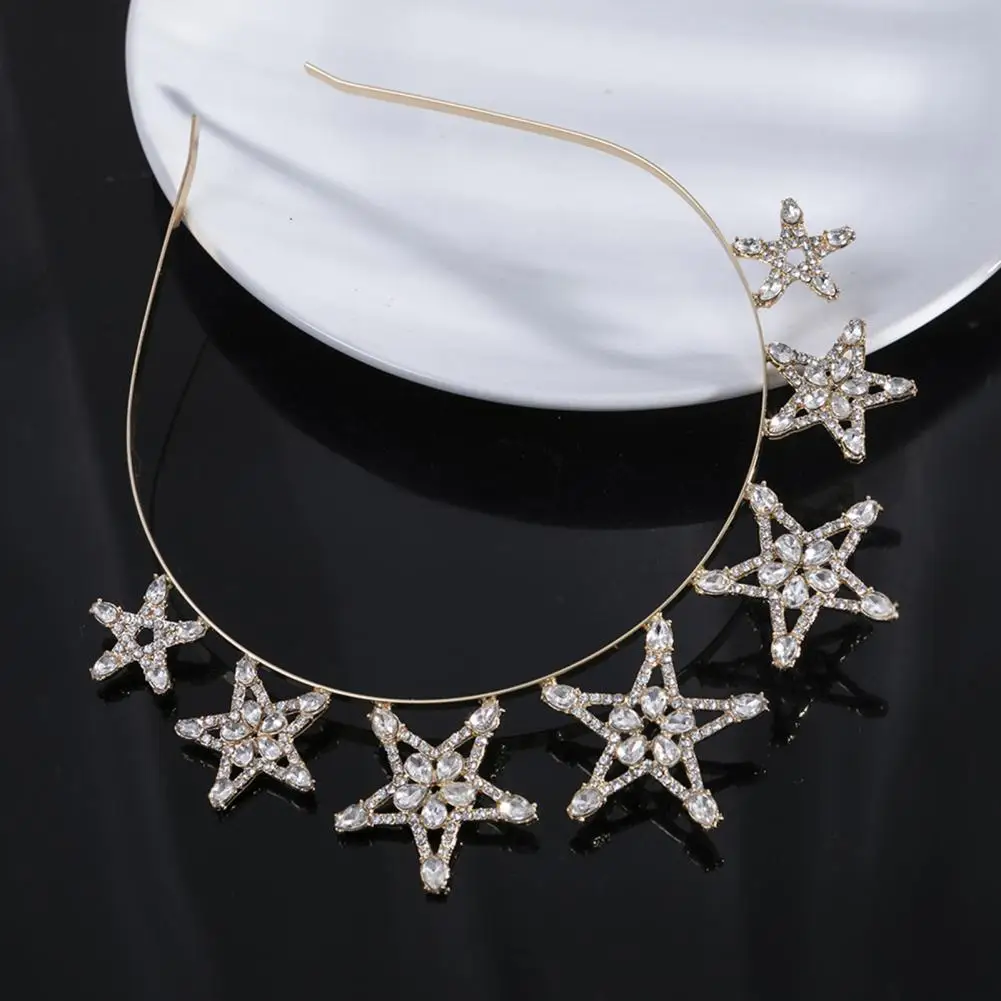 Women Headband Star Shape Hollow Out Shiny Rhinestone Solid Color Anti-slip Hair Decoration Hair Accessories Bridal Headband