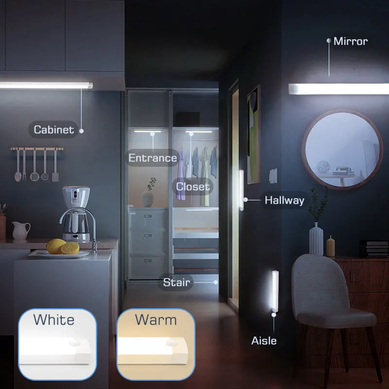 Luz noturna com sensor de movimento luz do armário sem fio usb recarregável lâmpada armário guarda-roupa sob luz de fundo para cozinha