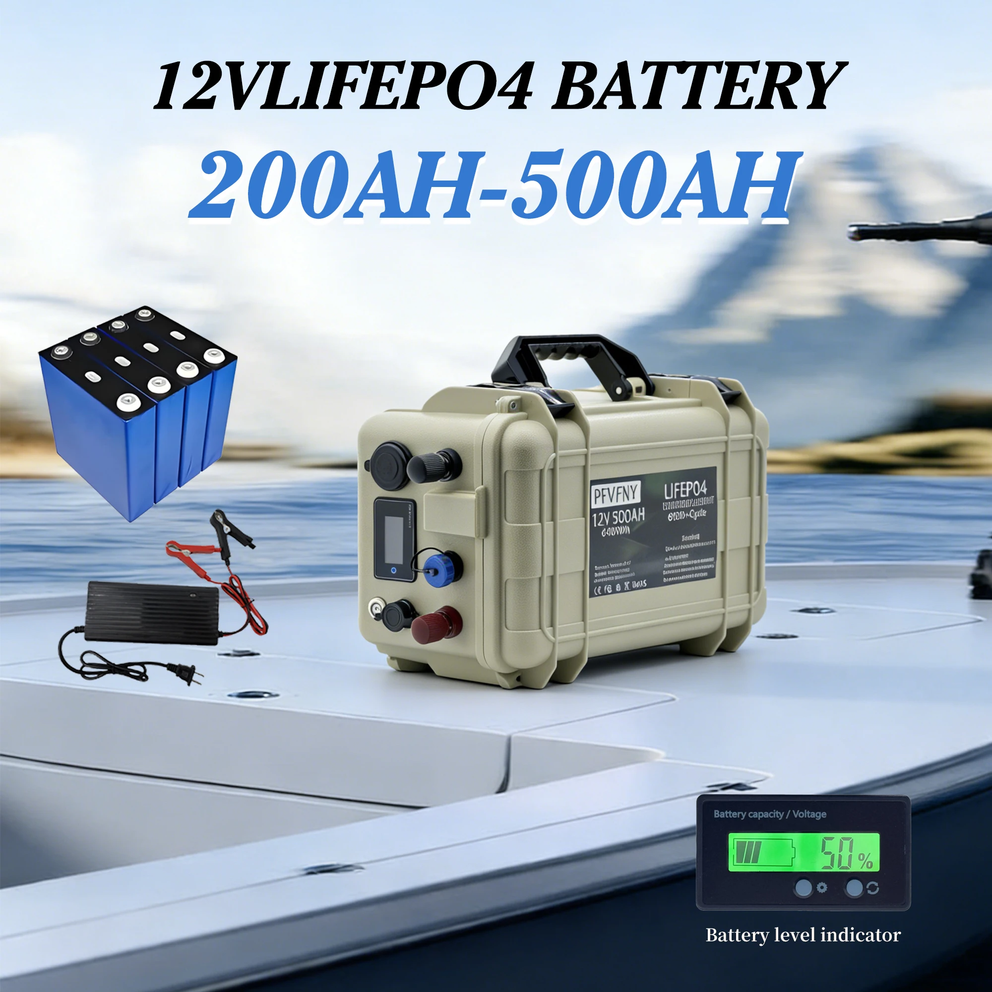 Batería LiFePO4 de 12V 200-500AH para transporte aéreo, impermeable, con BMS de 100AH, adecuada para todos los dispositivos de alta potencia