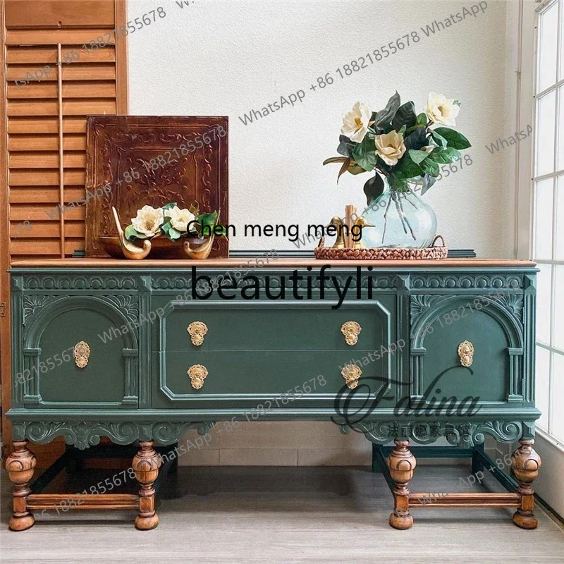 N178 American rural solid wood entrance European carved dinin side cabinet TV cabinet entry livin room decorative cabinet