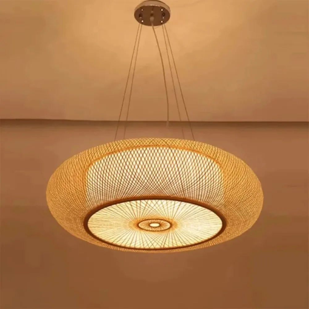 Joyinled vintage retro natural pingente de luz criativa decoração bambu lustres redondos para sala chá ilha sala estar dia.50cm