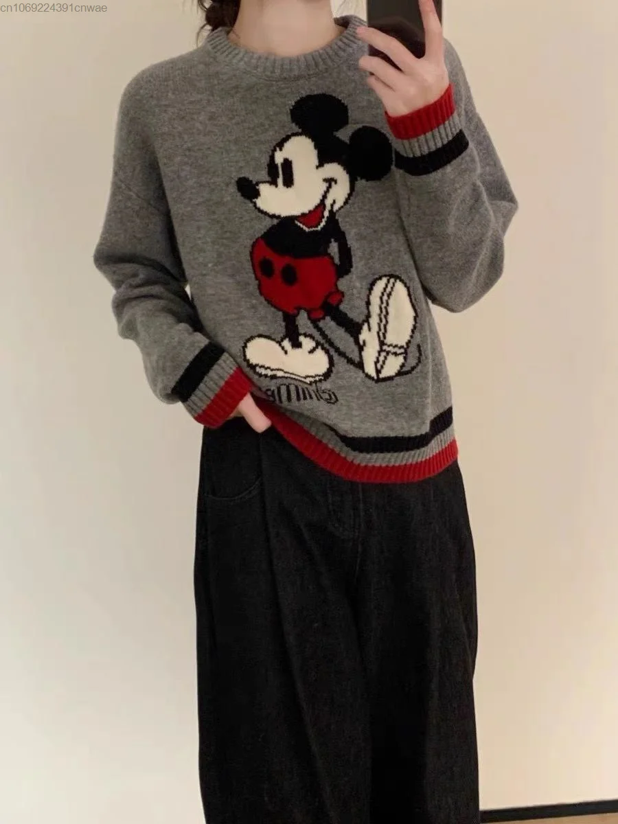 Disney Mickey Mouse Pullover Sweater Korean 2000s Aesthetic Youthful Woman Kint Clothes Cartoon New Thickened Knitted Top Yk2