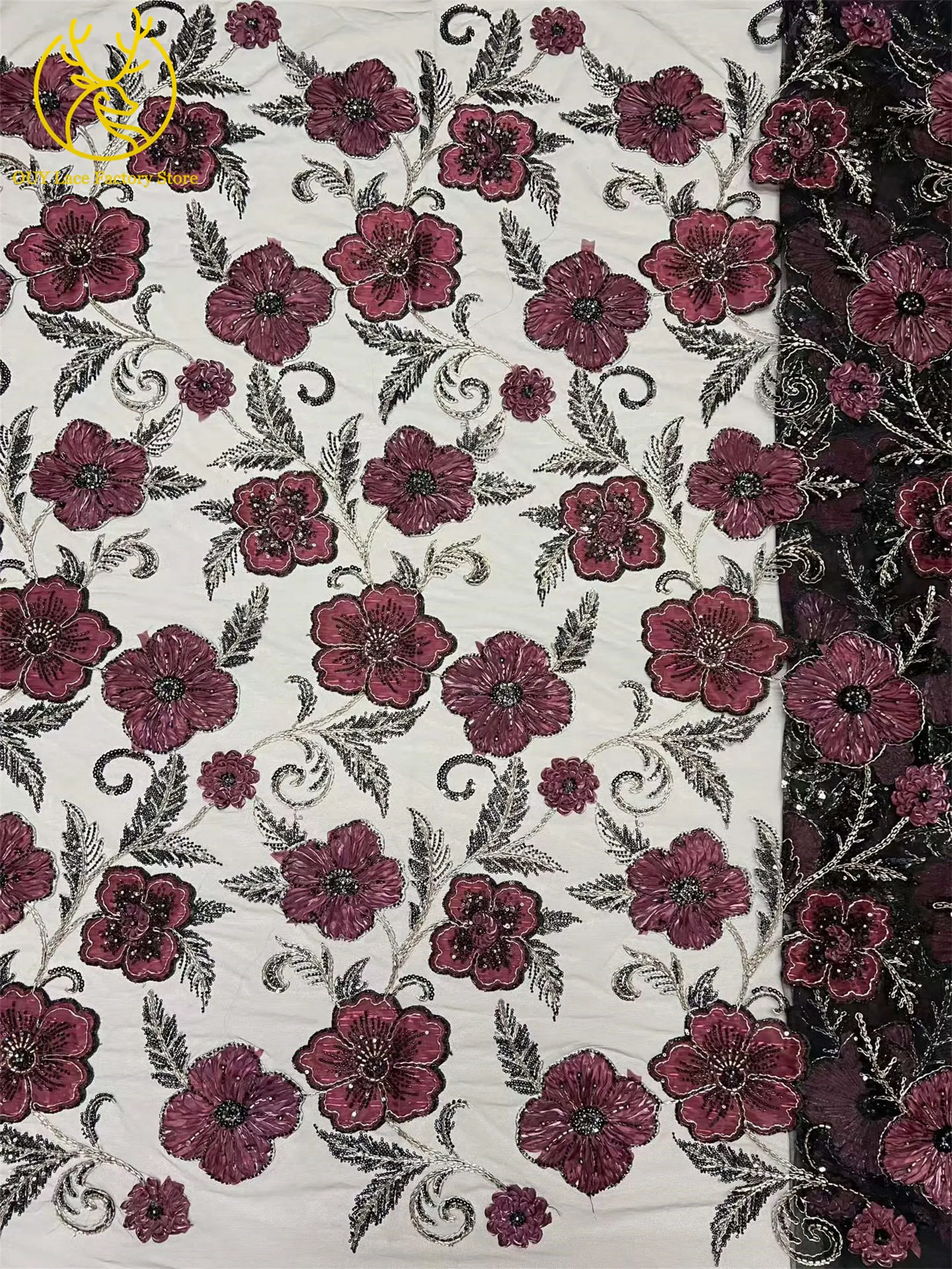 Luxuriöser nigerianischer bestickter Perlen-Spitzenstoff 2026 – Hochwertiger französischer afrikanischer Pailletten-Spitzenstoff für Partykleider zum Nähen, 5 Yards – Detail 8