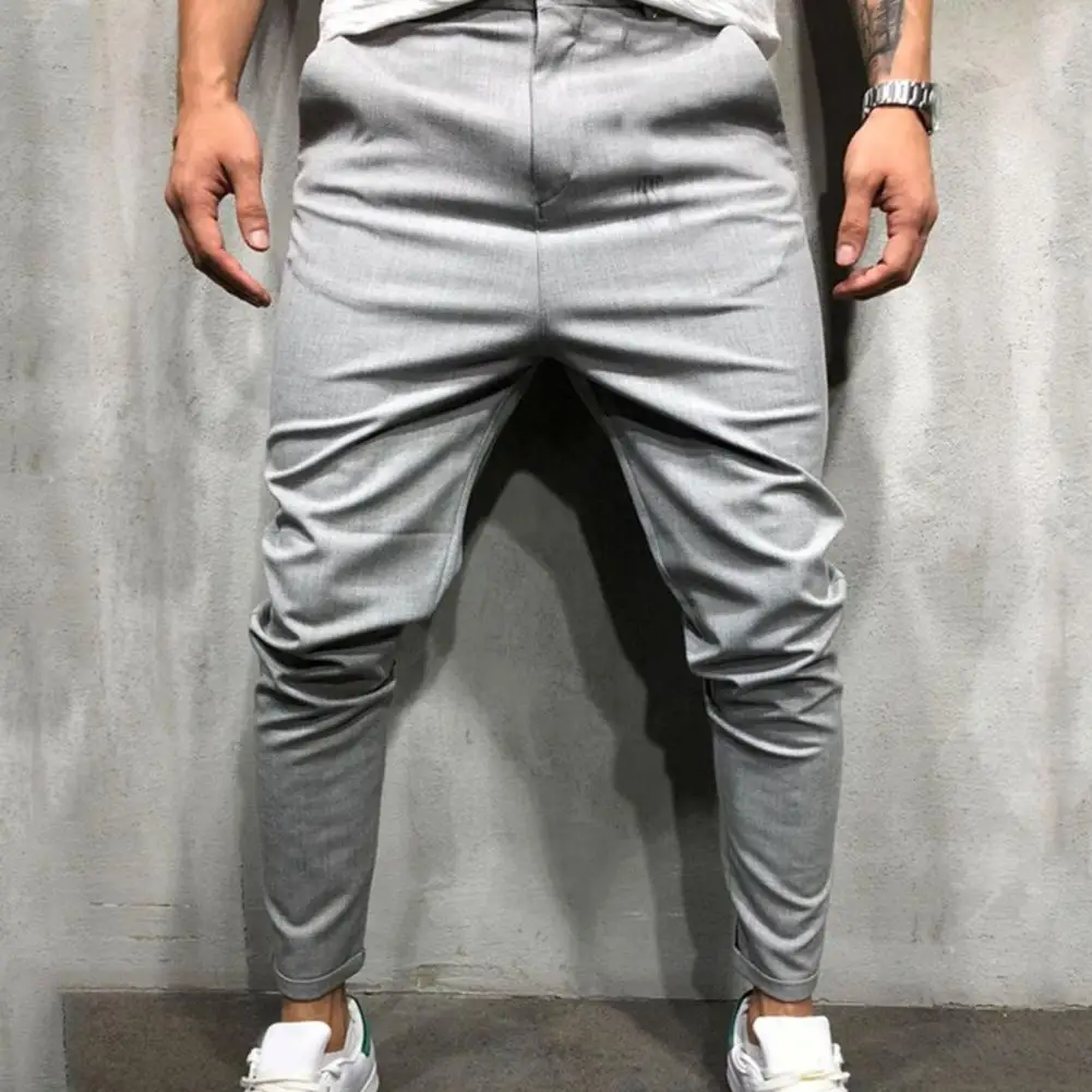 Winter Solid Color Men Pants Trousers Slim Man Pockets Casual Autumn Trousers for Daily Wear