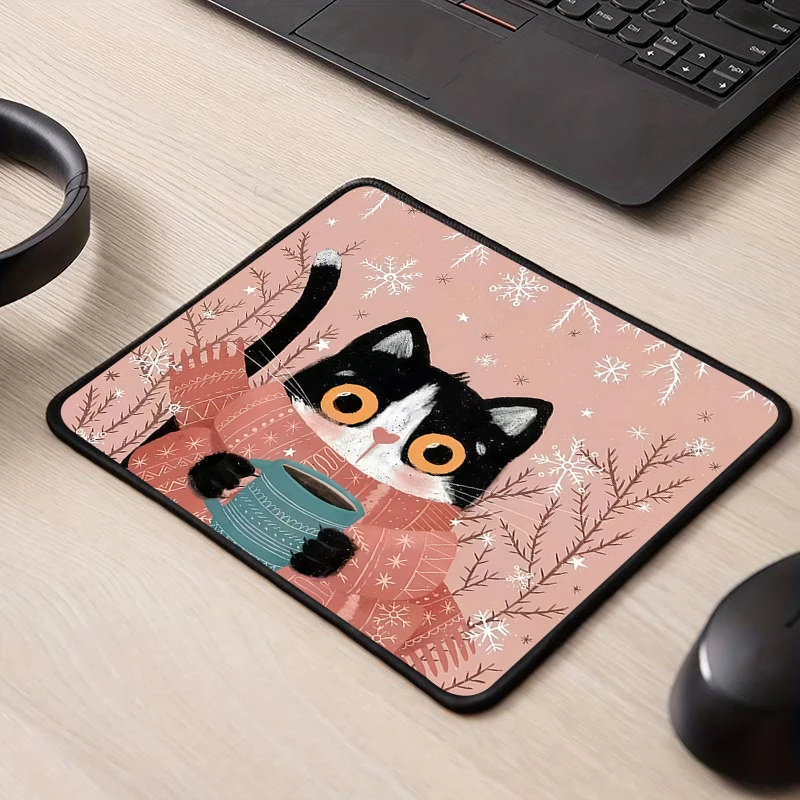 

Black Cat Mousepad Small Office Computer Desk Mat Table Keyboard Mouse Pad Laptop Cushion Non-slip Deskpad Home Decor