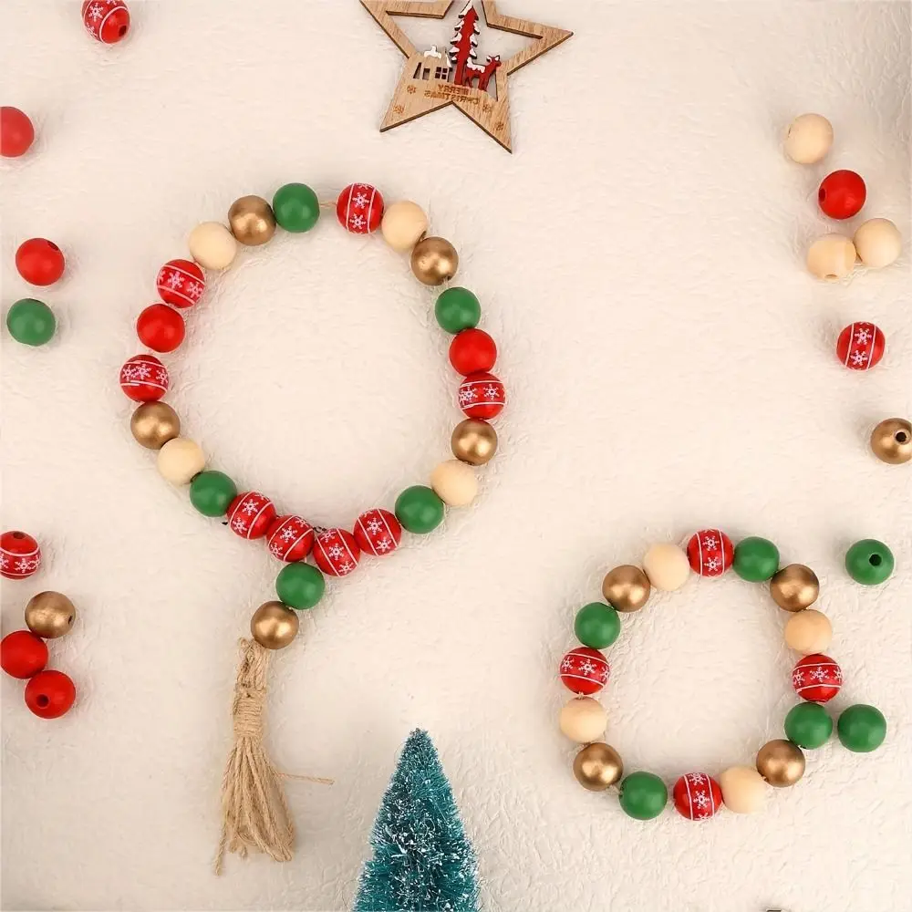 50pcs Snowflake Beads Christmas Color Wood Beads Christmas Tree Round Beads 16mm Handmade Beads Colourful Christmas Color