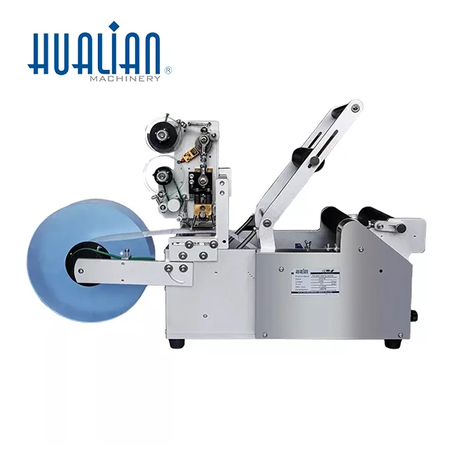 LM-50T Hualian Manual Semi Automatic Glass Wine Bottle Plastic Round Bottles Sticker Labeling Label Machine