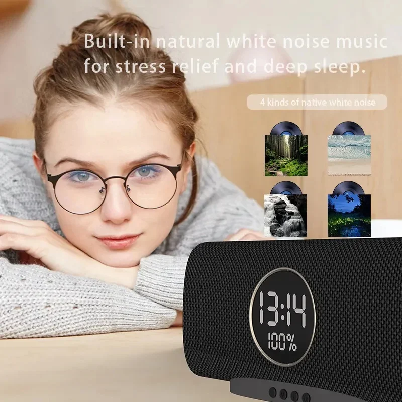 Multi Functional White Noise Sleep Aid Speaker with FM Radio Intelligent Alarm Clock Sound Box New Design Bluetooth Speakers TWS