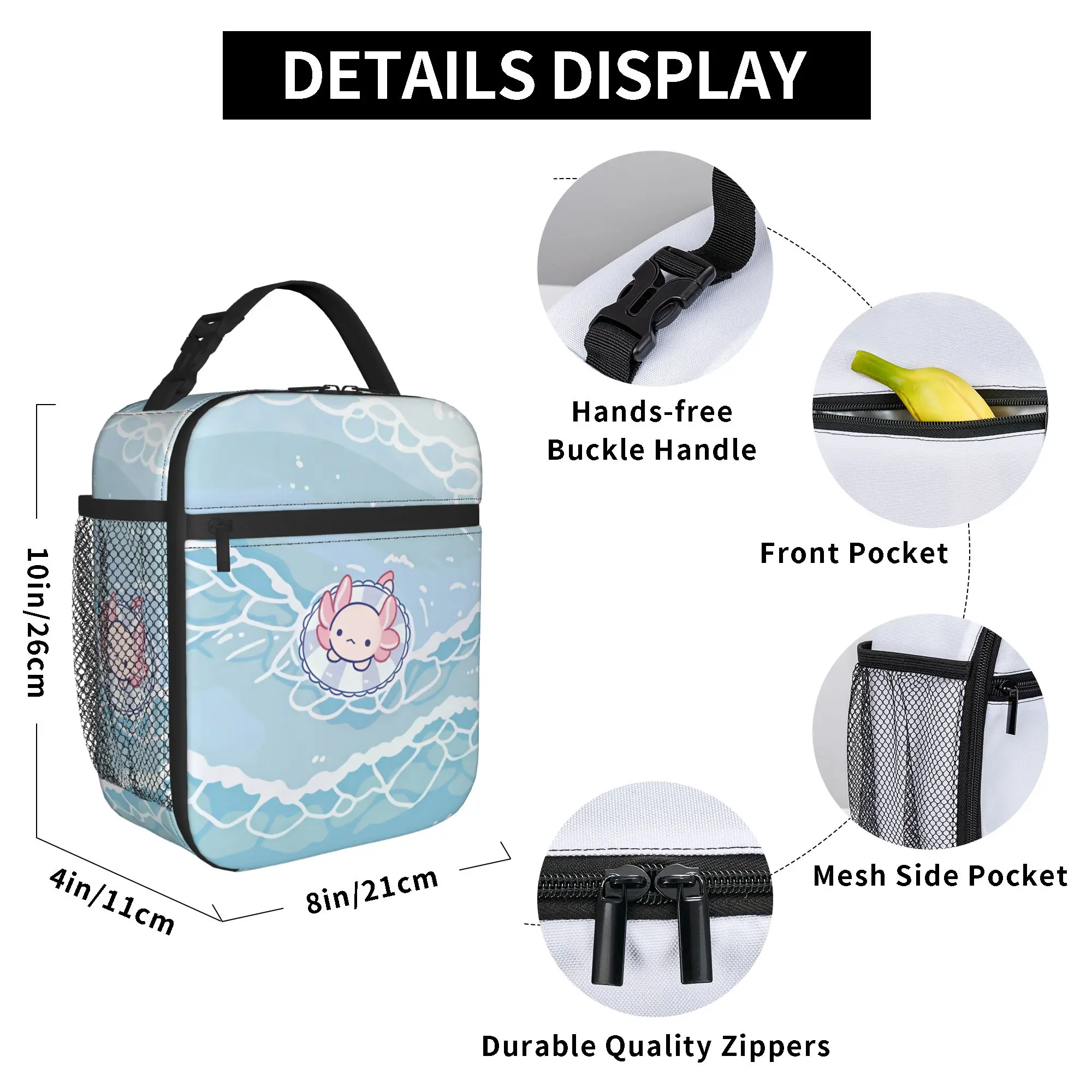 Swimmy Axolotls Lunch Bag  Travel Lunch Box For Unisex Fun Designer Thermal Tote Handbags Oxford Portable Insulated Cooler Bag - view 5