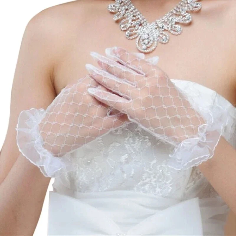 Bridal Lace Net Yarn Gloves Wrist Length Finger Short Wedding Accessories Wedding Women Summer Gloves