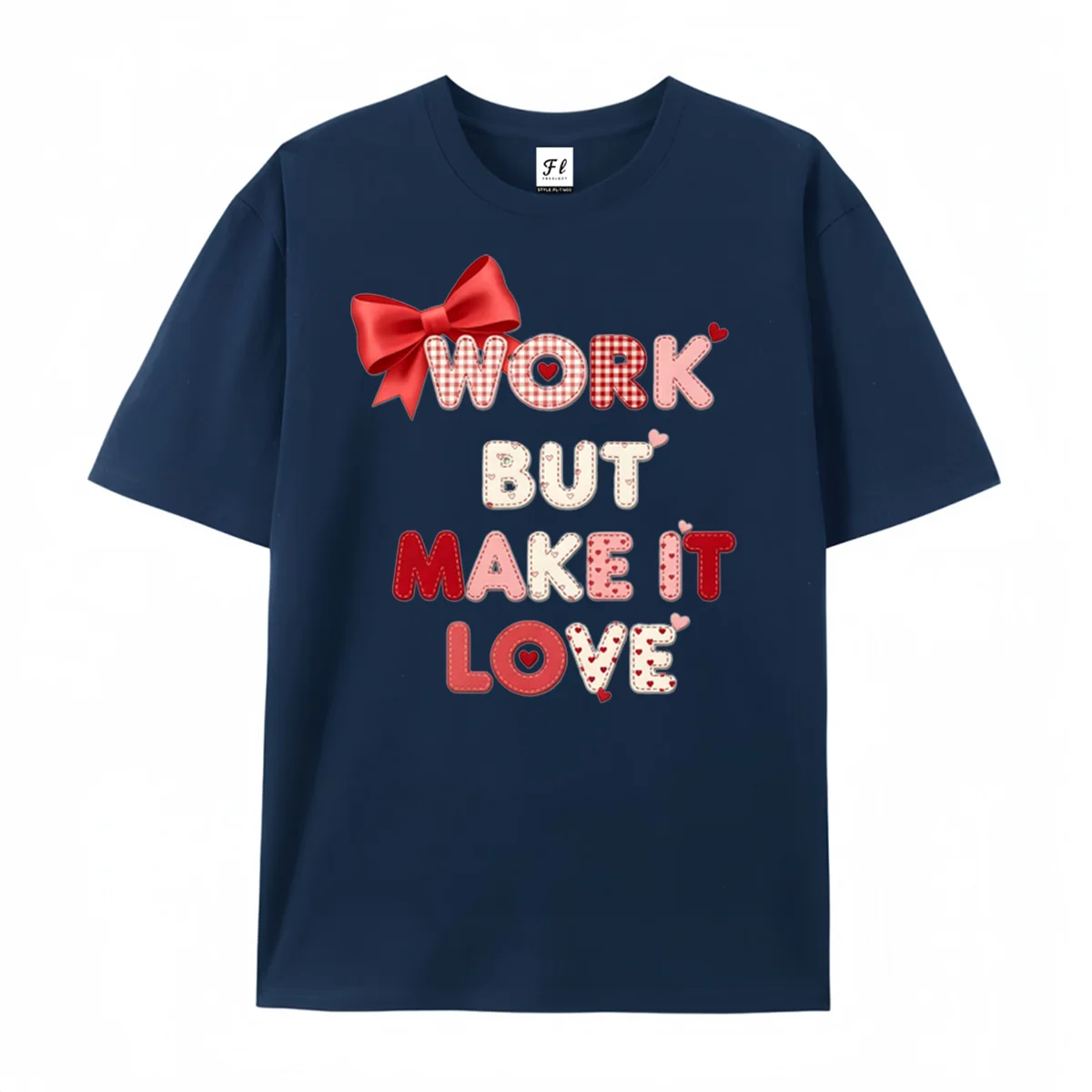 Valentine Love Quote T-Shirt Work But Make It Love Graphic Tee Red Bow Heart Shirt Cute Plaid Letter Print Top Casual Unisex