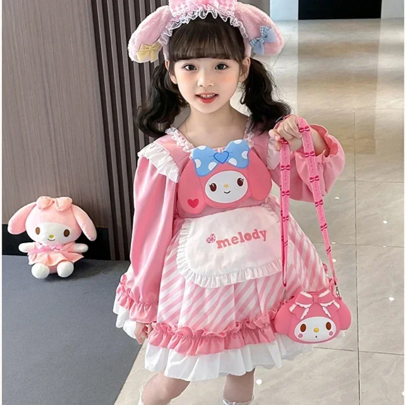 Girls Pink Anime Kawaii Lolita Sanrios My Melody Princess Cute Cartoon Childrens Birthday Dress Loose Comfortable Fluffy Dress