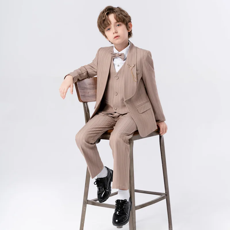 Children Gary Slim Jacket Vest Pants Bowtie 4PS Piano Party Dress Kids Ceremony Prom Photograph Suit Boys Performance Costume