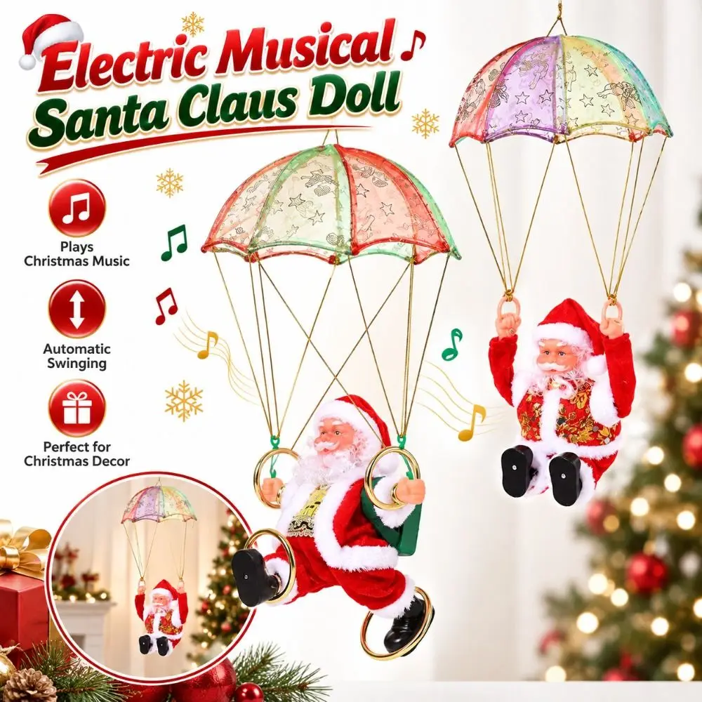 Funny Electric Dancing Santa Claus Doll Hanging Merry Christmas Hanging Santa Claus Ornament Parachute Santa Claus Pendant