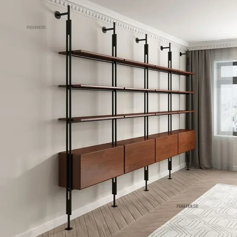 رف كتب فاخر من الخشب الصلب والحديد رف عرض مقسم خزانة الكتب الصناعية أثاث المكتبة رف كتب متعدد الطبقات r #3