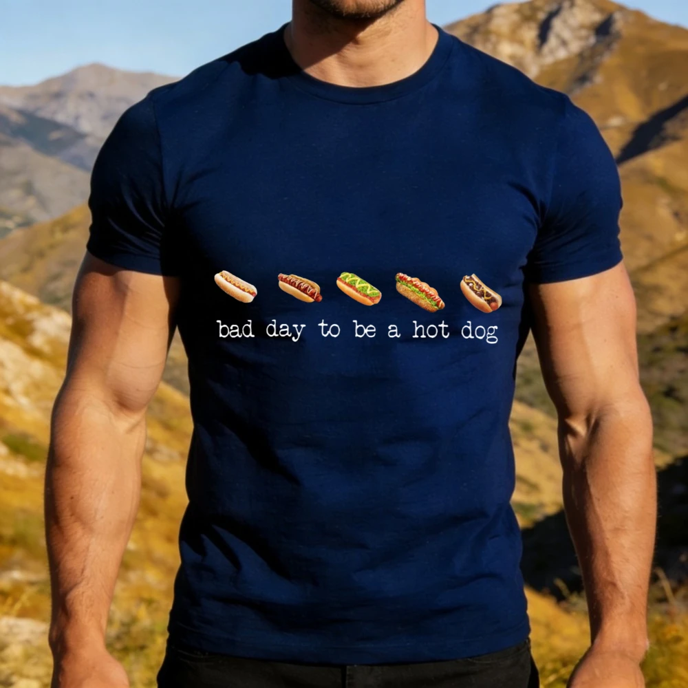 Bad Day To Be A Hot Dog Funny Meme T-Shirt Food Lover Humor Graphic Tee Sausage Lover Casual Shirt Summer Men Cotton Tops