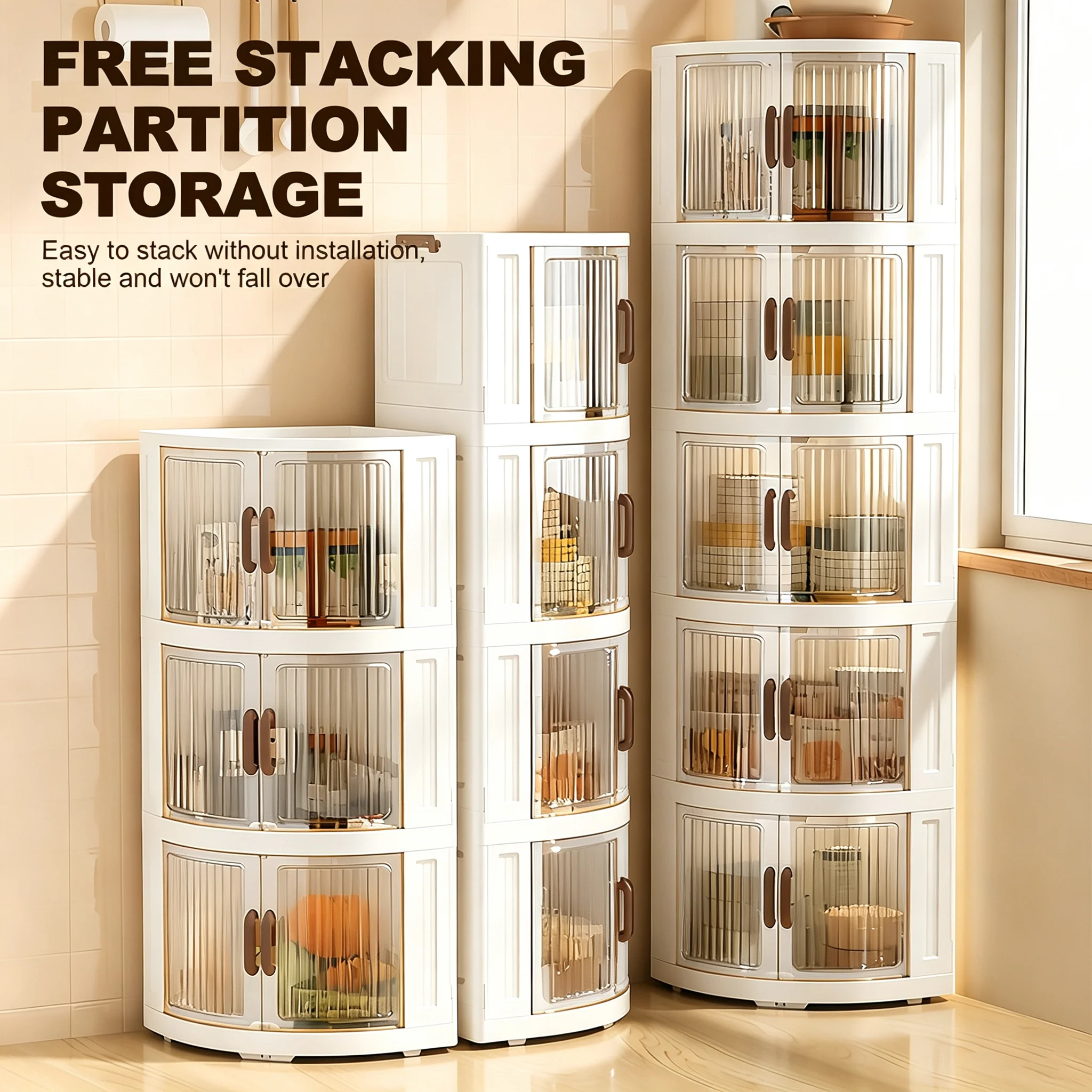Corner Stackable Storage Cabinet, Solid White Door Foldable Organizer Cabinet, No‑Installation Freely Combinable Closet for Kit