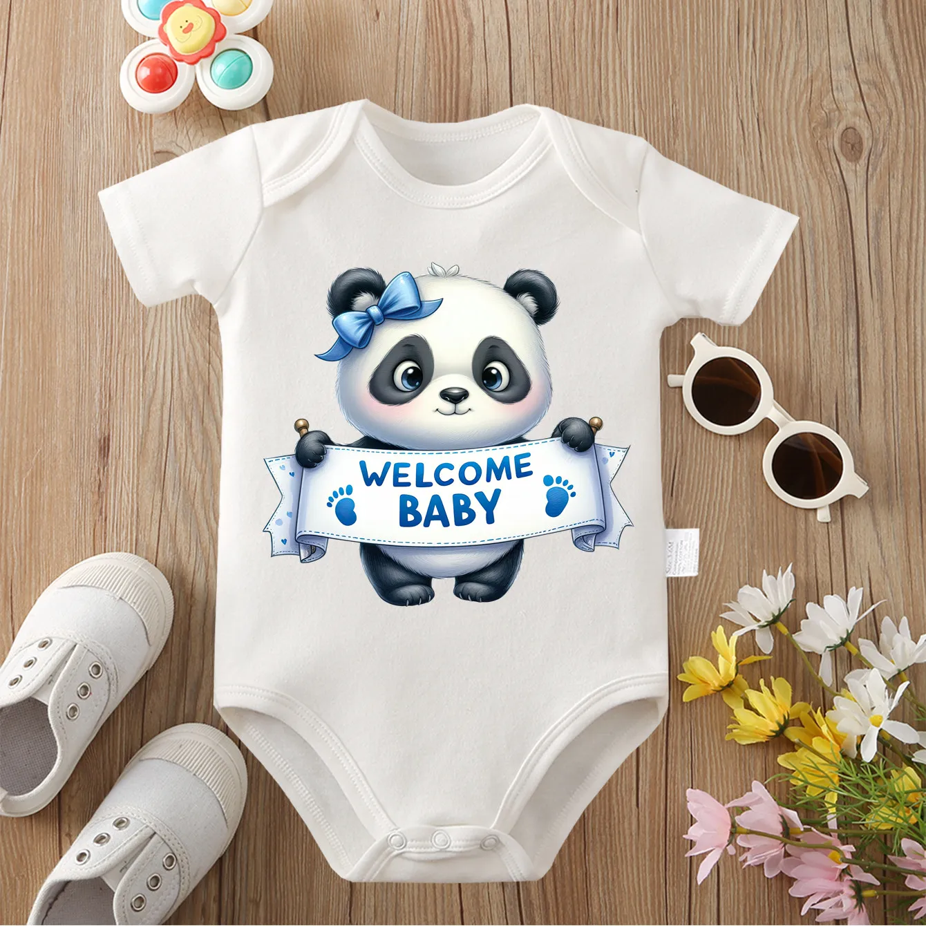 

Добро пожаловать, детская панда, изысканный принт, ткань из 100% хлопка, удобный комбинезон-боди для ребенка, комбинезон для новорожденных от 0 до 12 месяцев