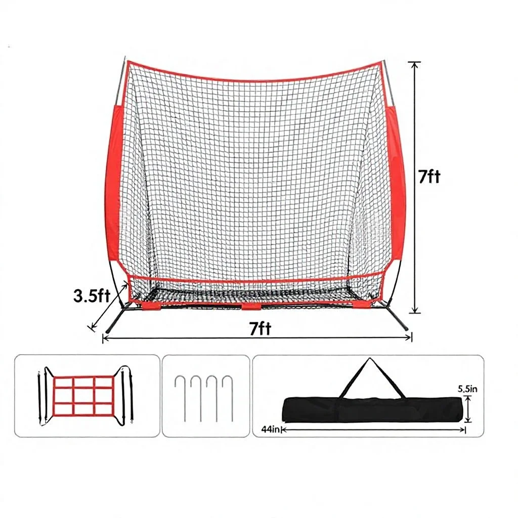 Indoor/Outdoor Baseball Softball Rebounding Safety Nets, Polyester Material, Red/Black/White, Custom Logo Available