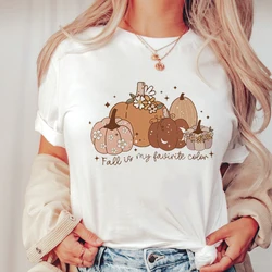 T-Shirt Clothing Printing Women's Halloween 90s Trend Short Sleeved T-Shirt Women's Casual Cartoon Pumpkin Pattern White T-Shirt