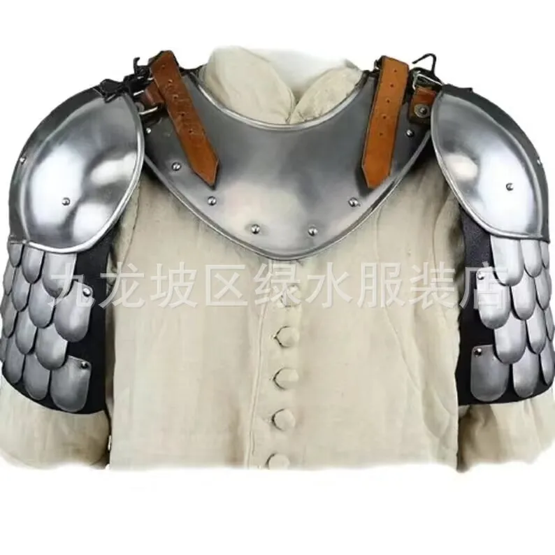 Cosplay Samurai Multi-Layer Fishscale Leather Backpack Vest Shoulder Guards for Theater Performance Photography Props