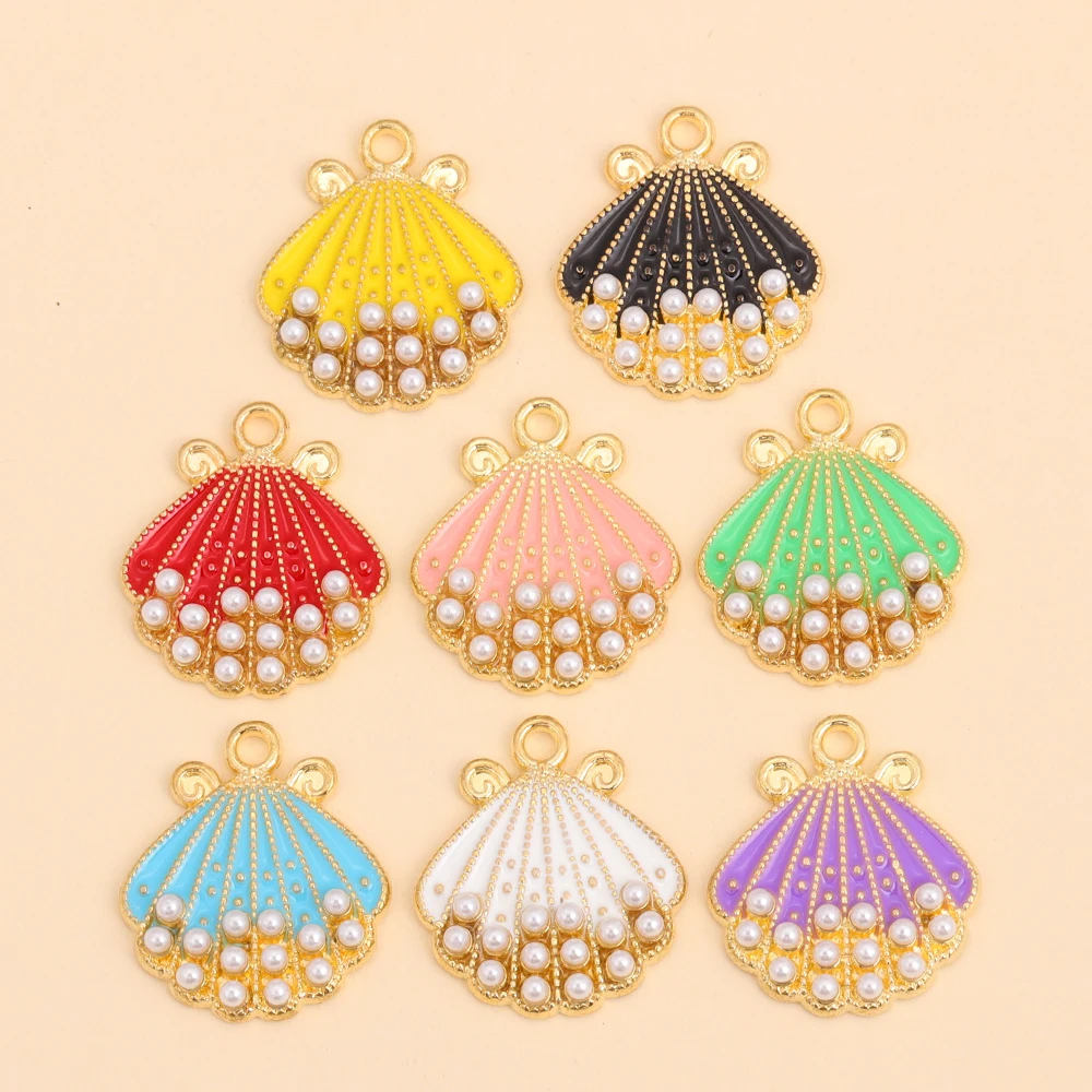 

10 шт., золотой цвет, эмалированные подвески в виде ракушек океана, инкрустированные жемчугом, подвески для изготовления ювелирных изделий, полихромные подвески, ожерелье, серьги, аксессуары «сделай сам»