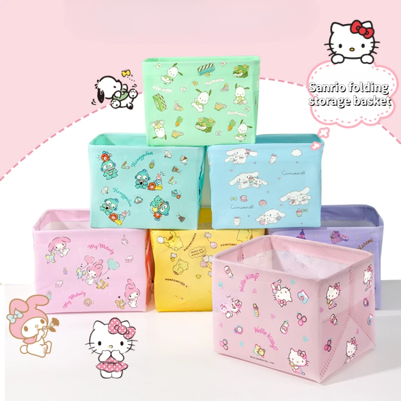 Sanrio Cute Hello Kitty Kuromi Melody Cinnamoroll Sundries Foldable Storage Box Desk Cosmetics Snack Storage Basket Organizer