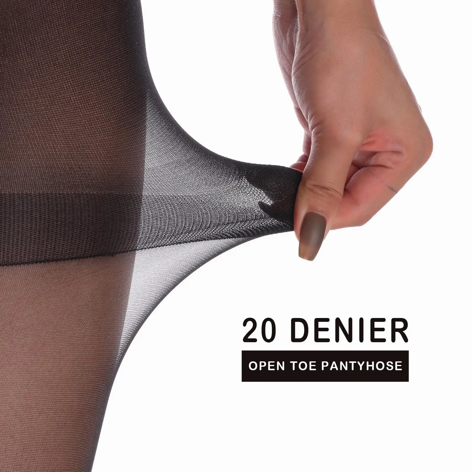 Kave 2 pairs Sexy Black Sheer Toeless Pantyhose Tights For Women 20D Open Toe Pantyhose Control Top Soft Solid Color Pantyhose