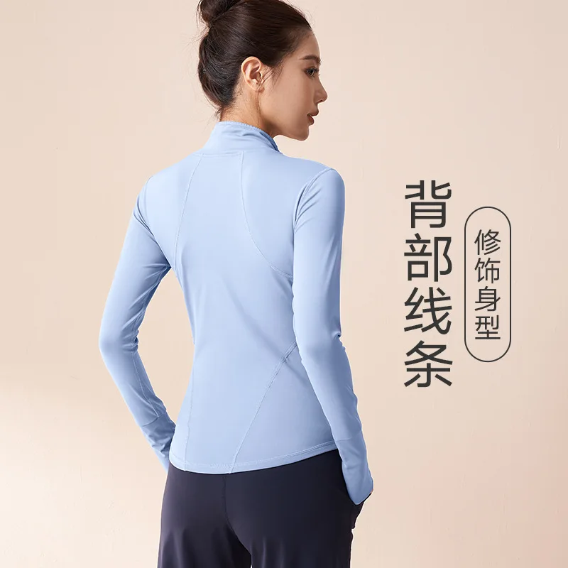 Veste de Yoga en velours pour femmes, col montant, fermeture éclair, Sports de plein air, coupe-vent, course à pied, Fitness, automne et hiver