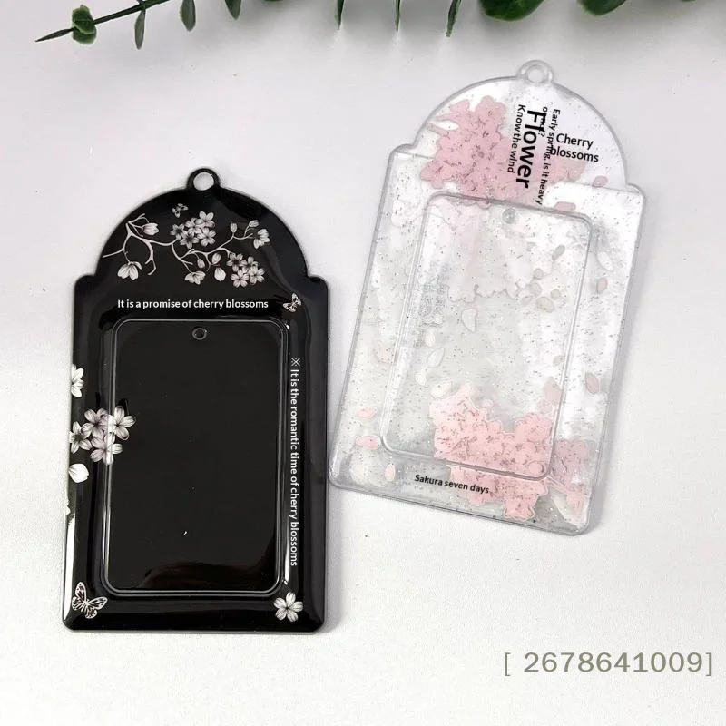 ⚑ 1 Stück Kirschblüten-Acryl-Fotokartenhalter mit Aufhängeloch, zartes Muster für Kpop-Kartensammlung, täglicher Gebrauch
