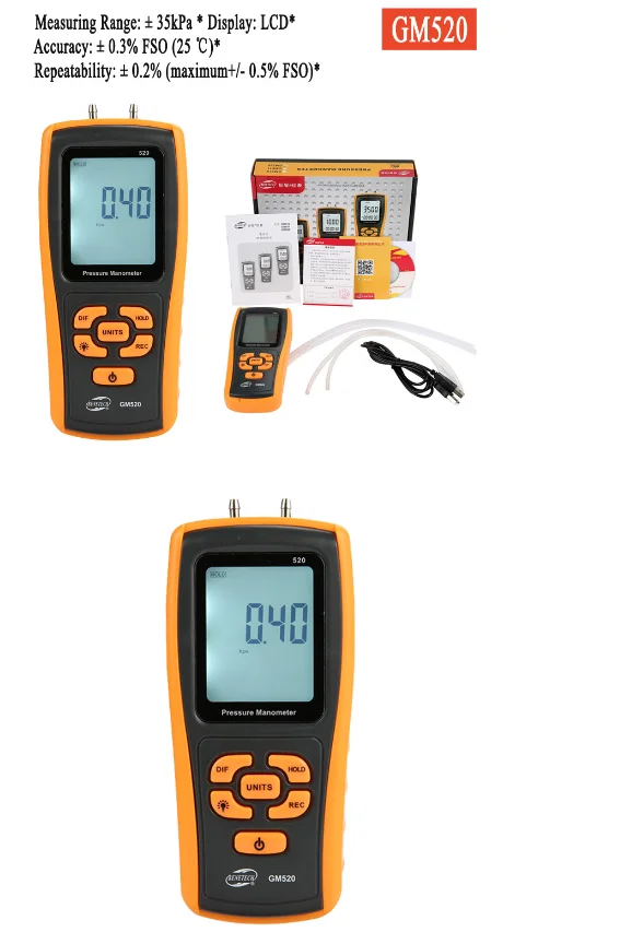 

High-precision Digital Pressure Gauge Micro-Pressure Gauge Differential Pressure Meter Air Pressure Gauge GM520