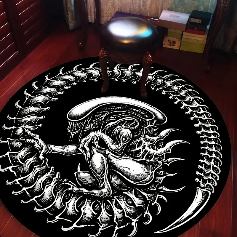 Round Alien Xenomorph Rug Sci-Fi Horror Area Carpet Non-Slip Bedroom Floor Mat Movie Decor Trending 2026