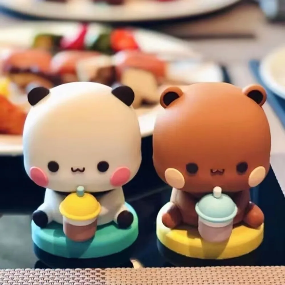 Cute Panda Bear Figure Gift Collectible Bubu Dudu Animal Toy Doll Ornament Kawaii Cartoon Miniatures Home Decoration