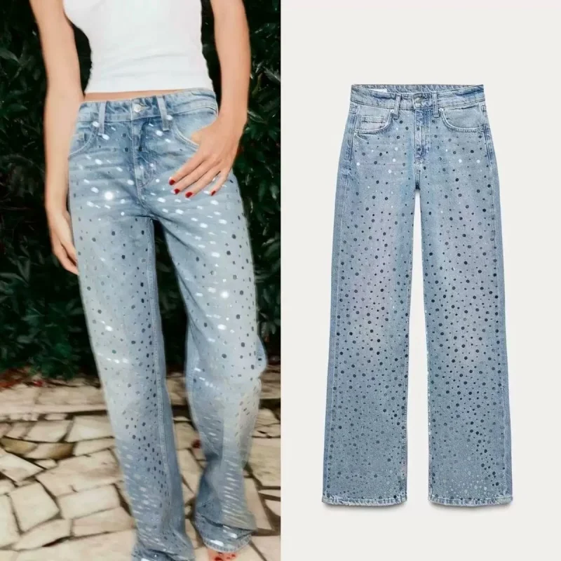 

Ropa Y2K 2022, модные потертые синие блестки, дизайнерские мешковатые женские джинсы, брюки для женской одежды, элегантные повседневные джинсовые брюки в стиле гот