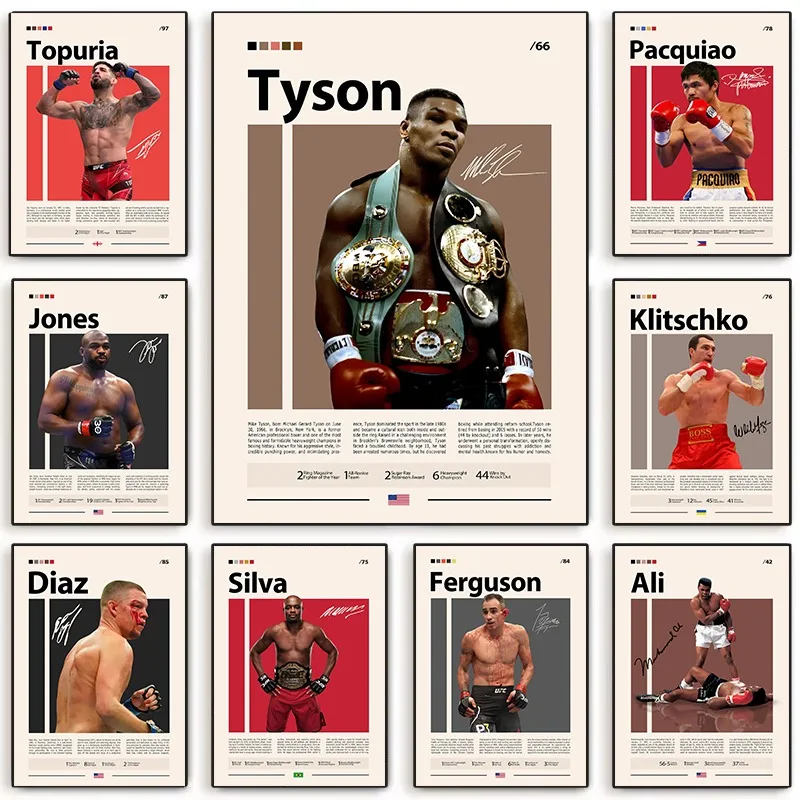 Famous Boxing Legend Fighter Sports Poster Champion Athlete Competitive Sport Canvas Picture Wall Living Room Home Decor Gift