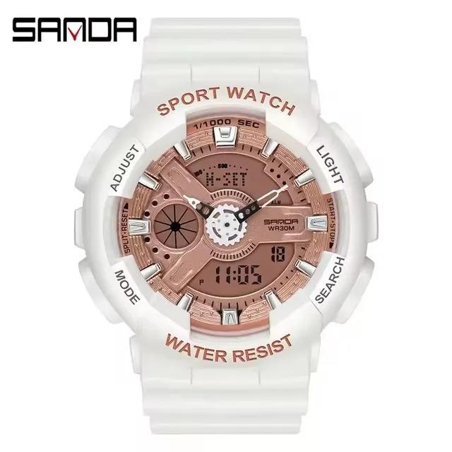 SANDA 292 Women Outdoor Watches Sport Alarm Clock Waterproof Shock Military LED Display Shock Wristwatch for Ladies