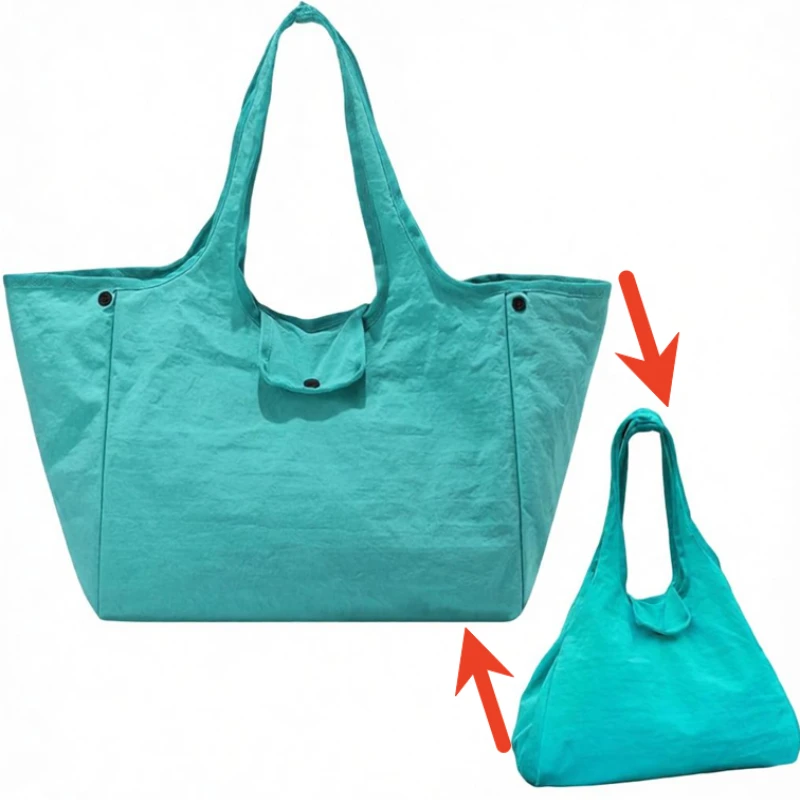 Stylish Solid Color Wing Bag Large Capacity Nylon Tote Soft Lightweight Multifunctional Dumpling Bag Snap Closure Shopping Bag