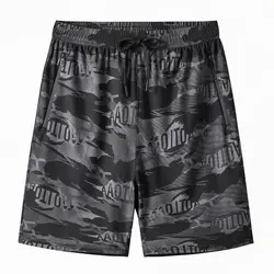 Calções de camuflagem com elástico na cintura masculina, seda gelada, secagem rápida, solto, bolso com zíper, grande, fino, casual, esportivo, tamanho grande, 7XL, verão