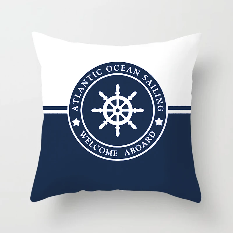 Compass Anchor Pillow Cover Blue Home Decor Mediterranean Cushion  Car Sofa Office Decoration Accessories Ornament